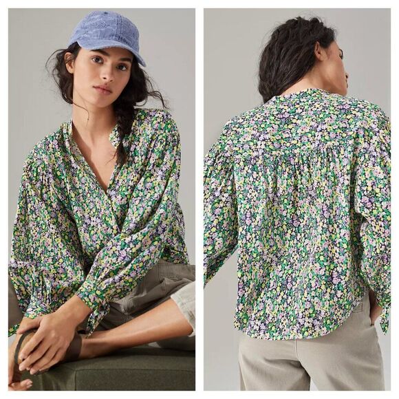 Maeve Anthropologie Ashleigh Puff Sleeved Button Down Blouse Floral Women's S - Picture 10 of 10